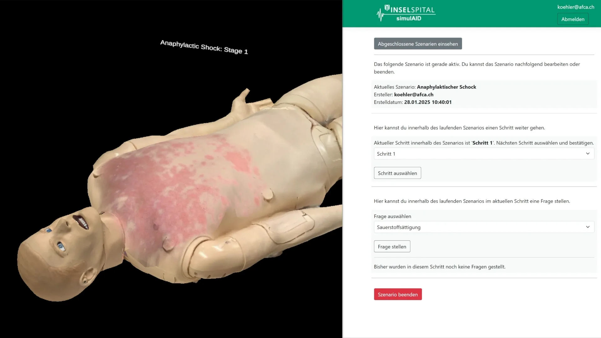 ARAISE — Szenariosteuerung: Anaphylaktischer Schock in der simulAID-Plattform